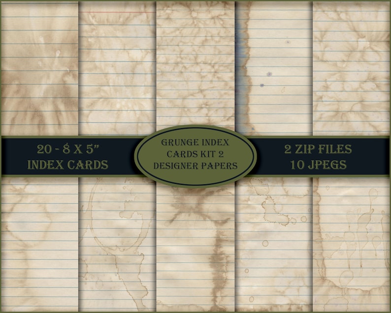 300 dpi. Jpeg Format 2 Zip Files Grunge Index Card Kit 2 Kit includes 20-8 x 5 index cards