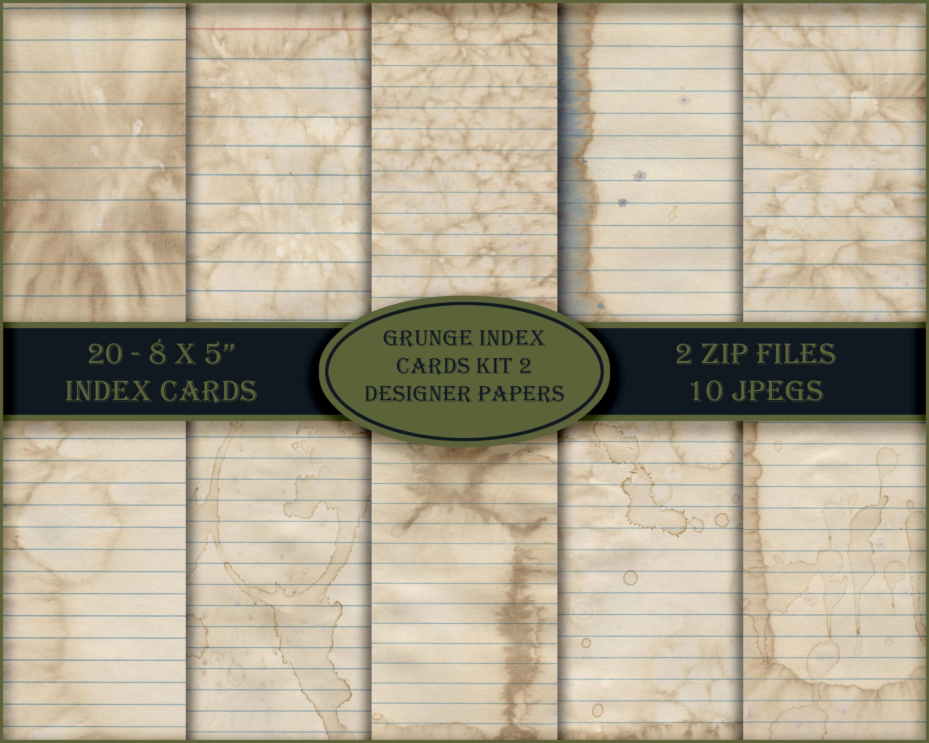Grunge Index Card Kit 2. Kit Includes 20 - 8 X 5