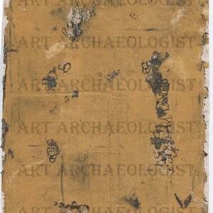 May include: A close-up of a brown paper surface with the text "ART ARCHAEOLOGIST" repeated multiple times. The paper is worn and has a distressed look.
