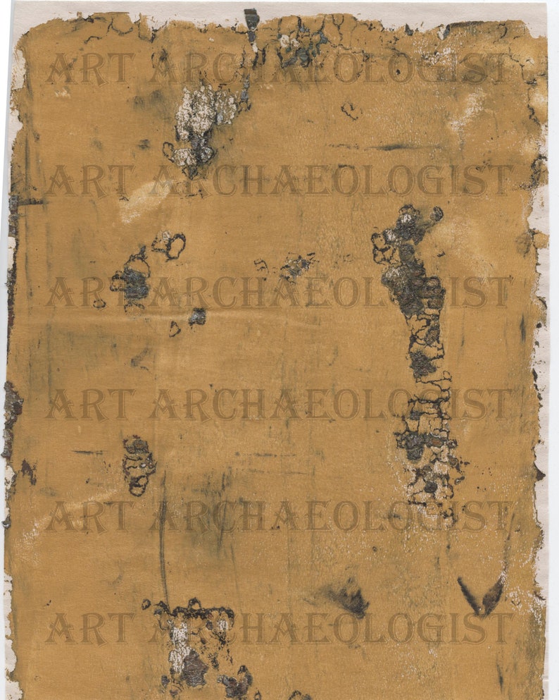 May include: A close-up of a brown paper surface with the text "ART ARCHAEOLOGIST" repeated multiple times. The paper is worn and has a distressed look.