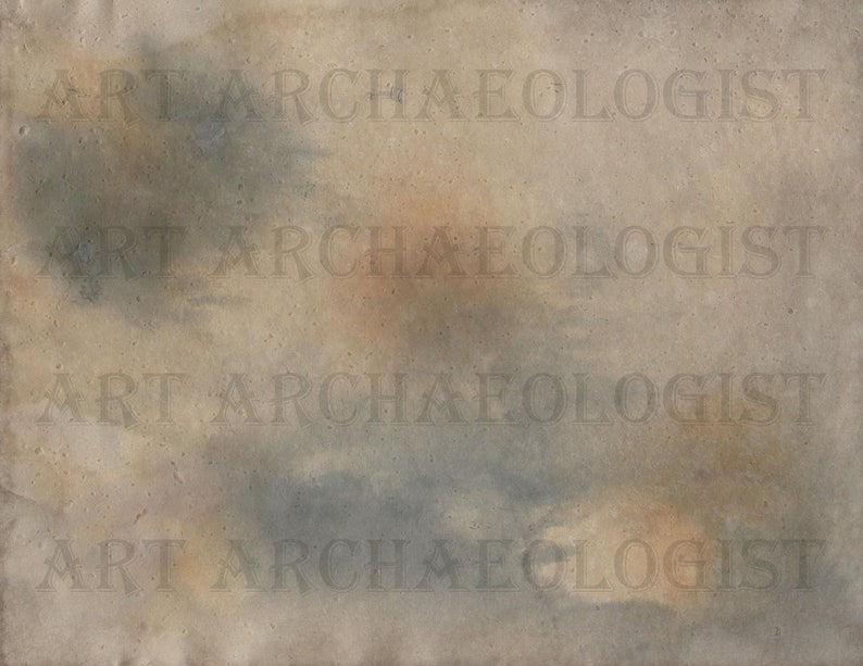 Op de afbeelding: Een getextureerde, verouderde papieren achtergrond met een aquarel waseffect. Het papier heeft een beige basis met zachte blauwe en oranje tinten, en de tekst "ART ARCHAEOLOGIST" wordt over de afbeelding herhaald.