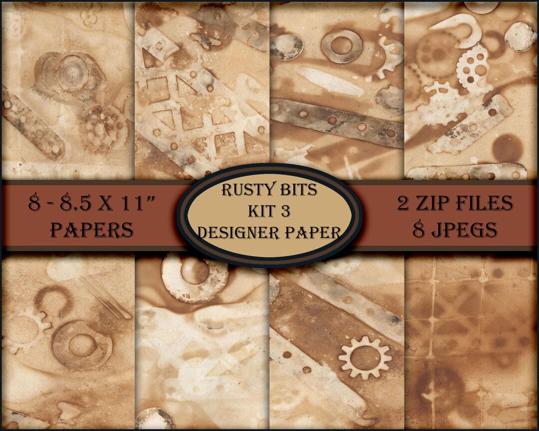 Rust Bits Rusty Bits Kit 3 Designer Paper. Kit Includes 8 - 8.5 X 11