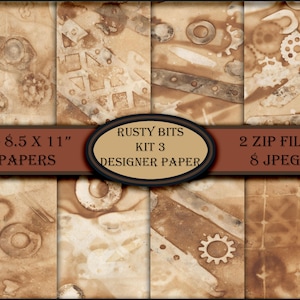 Puede incluir: Conjunto de ocho papeles digitales de 8,5 x 11 pulgadas con texturas de metal oxidado. Los papeles son perfectos para scrapbooking, creación de tarjetas y otros proyectos de manualidades.
