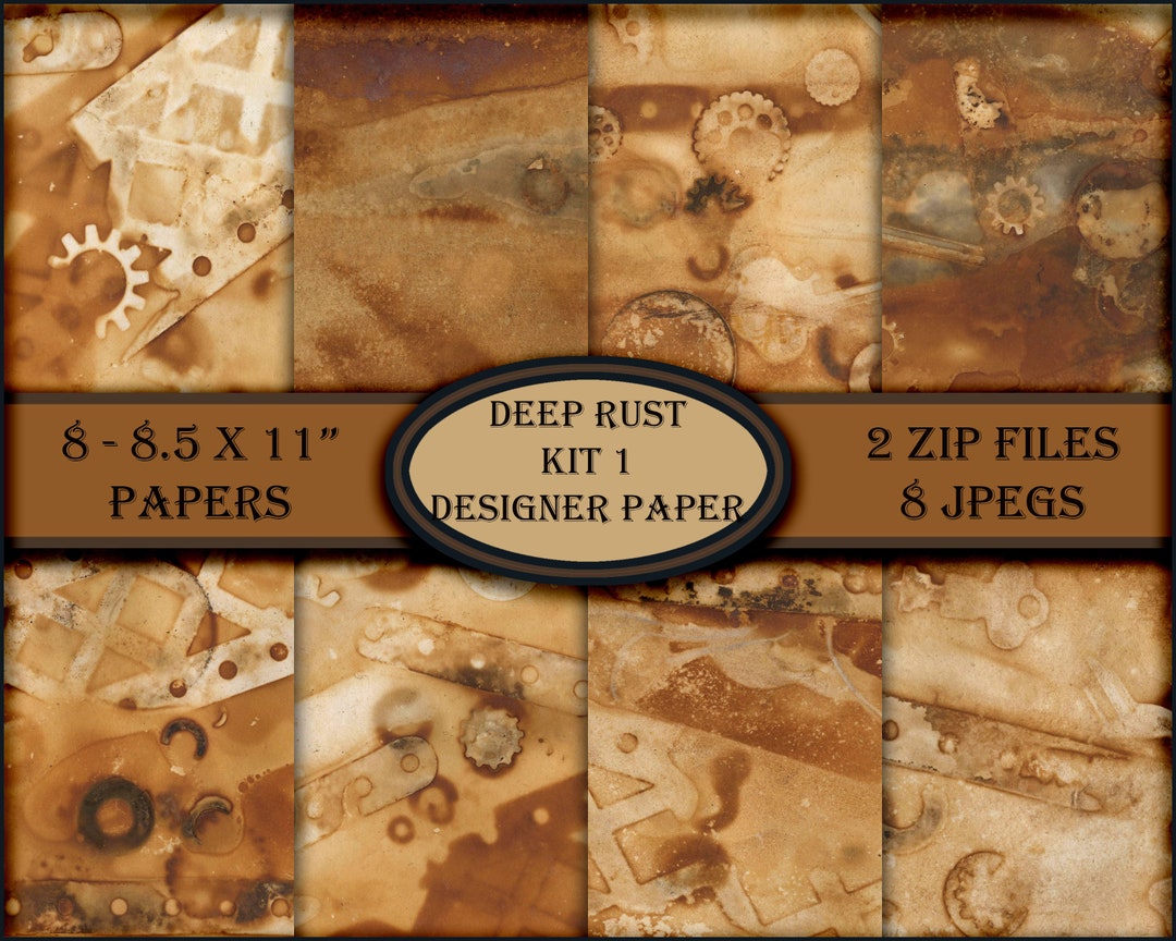 Deep Rust Kit 1 Designer Paper. Kit Includes 8 - 8.5 X 11