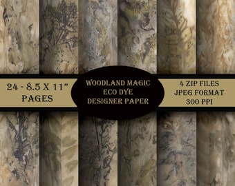 Woodland Magic Eco Dye. Kit includes 24 8.5 x 11" pages. 4 Zip Files, JPEG Format. 300 Dpi.