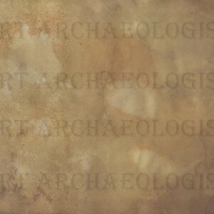 Op de afbeelding: Een getextureerde, verouderde papieren achtergrond met een gevlekt bruin- en tan-kleurenschema. De woorden "ART ARCHAEOLOGIST" zijn vaag over het oppervlak gedrukt, wat een vintage esthetiek cre&euml;ert. Het papier heeft een verweerde uitstraling.