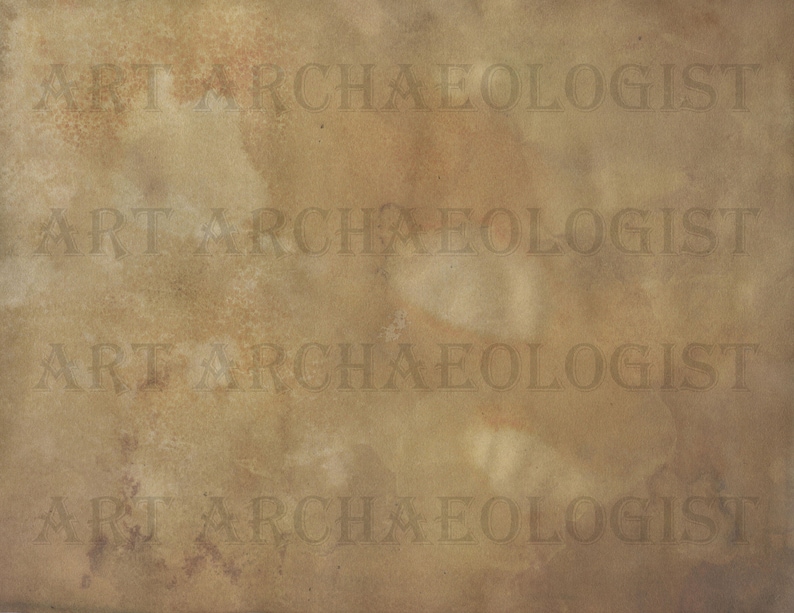 Op de afbeelding: Een getextureerde, verouderde papieren achtergrond met een gevlekt bruin- en tan-kleurenschema. De woorden "ART ARCHAEOLOGIST" zijn vaag over het oppervlak gedrukt, wat een vintage esthetiek cre&euml;ert. Het papier heeft een verweerde uitstraling.