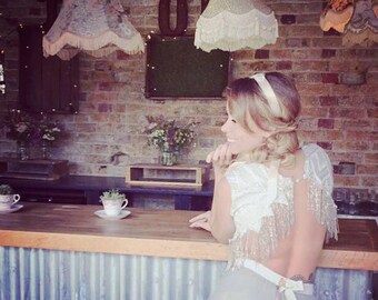 Ziggy Bridal Top, Bridal separates, Art Deco, vintage inspired glass beaded fringed top, backless wedding dress, wedding top