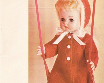 Vintage Doll Coat & Hat Knitting Pattern: Red Outfit for 15-17" Dolls (PDF Download)