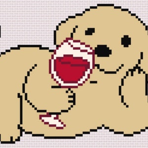 Fancy Wine Dog cross stitch PDF pattern