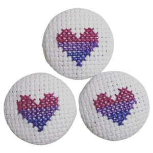 Bisexual Heart Cross Stitch Pin/Badge