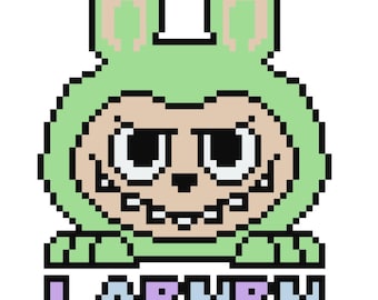 Patrón de punto de cruz LaBubu verde en PDF