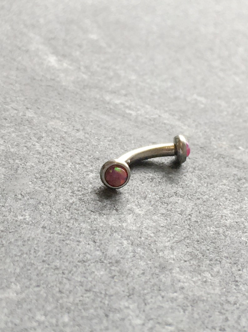 Faux Pink Opal Curved Barbell.Eyebrow Rook Conch Daith Piercing.5039