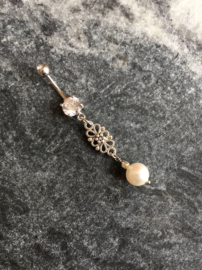 Silver Pearl Belly Ring.