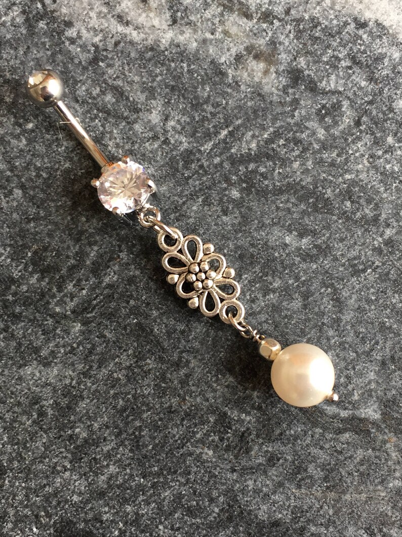 Silver Pearl Belly Ring.