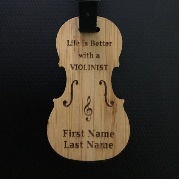 Instrument Case Tag, Personalized - Bamboo, Violin / Viola / Cello / Bass