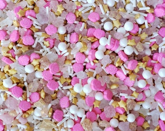 Aquamarine Dream Sprinkle Mix with aqua and gold rock candy teal jimmies mint green and white nonpareils all edible