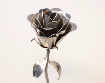 Bare Aluminum Metal Rose With Custom Engraving