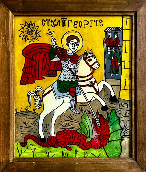 Reverse Glass Painting of Saint George and the Dragon Reverse Glass Painting of Saint George and the Dragon