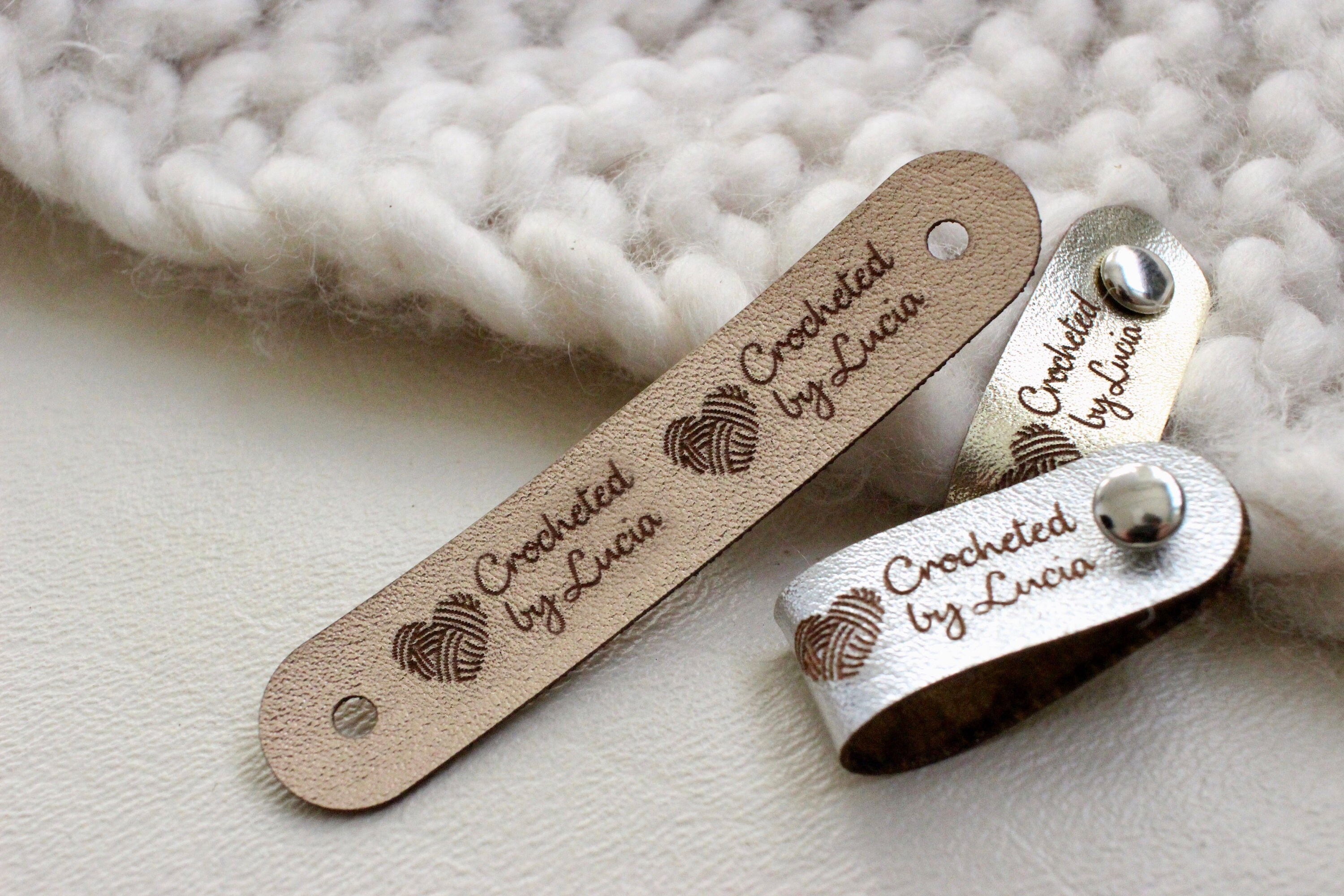 Faux leather labels for knitted or crocheted items in gold Etsy