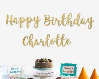 Happy Birthday Banner, Gold Birthday Banner, Happy Birthday Sign, Birthday Party Banner, Glitter banner, name Happy Birthday Banner
