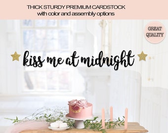 New Years Eve Decor Holiday Party Decorations Dorm Wall Decor Kiss Me At Midnight New Years Glitter Sign. Glitter Banner