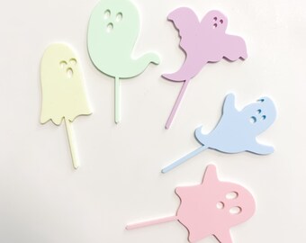 ghost halloween toppers, cupcake toppers, ghost cupcake toppers, pastel cupcake toppers, pastel acrylic, halloween party, halloween decor