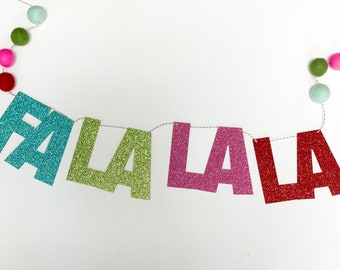 fa la la banner, holiday banner, felt ball, christmas banner, christmas decor, feltball banner, mantle decor, winter decorations, felt