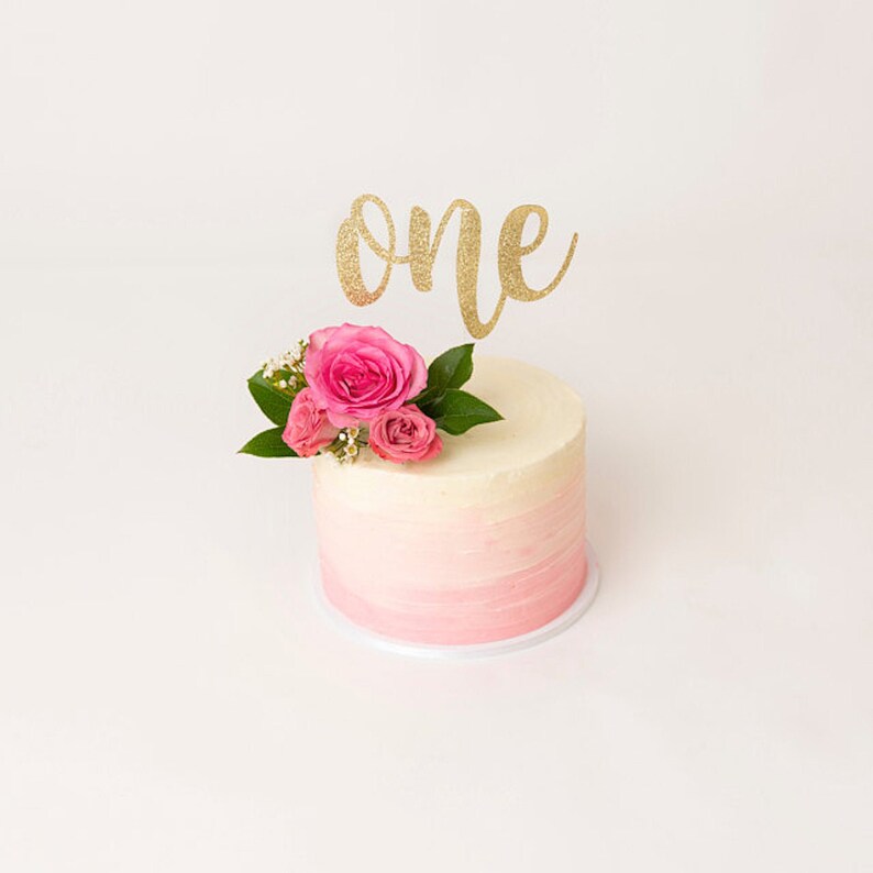 first birthday cake topper one cake topper Gold Glitter party decorations cursive topper