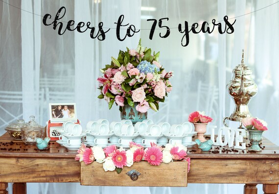 Cheers To 75 Years Banner 75th Birthday Party 75th Birthday Etsy