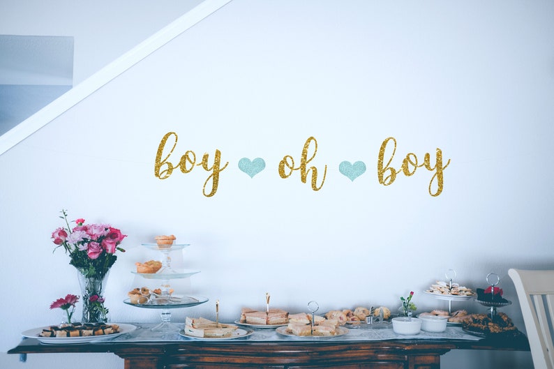boy oh boy banner baby boy shower baby shower for boys Boy baby shower decorations gold and blue baby shower oh boy banner gold banner