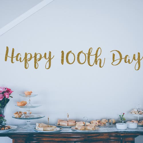 Happy 100 Days Gold Glitter Banner Baby