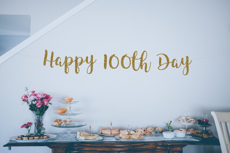 Happy 100 Days Gold Glitter Banner Baby's 100th Day - Etsy Hong Kong