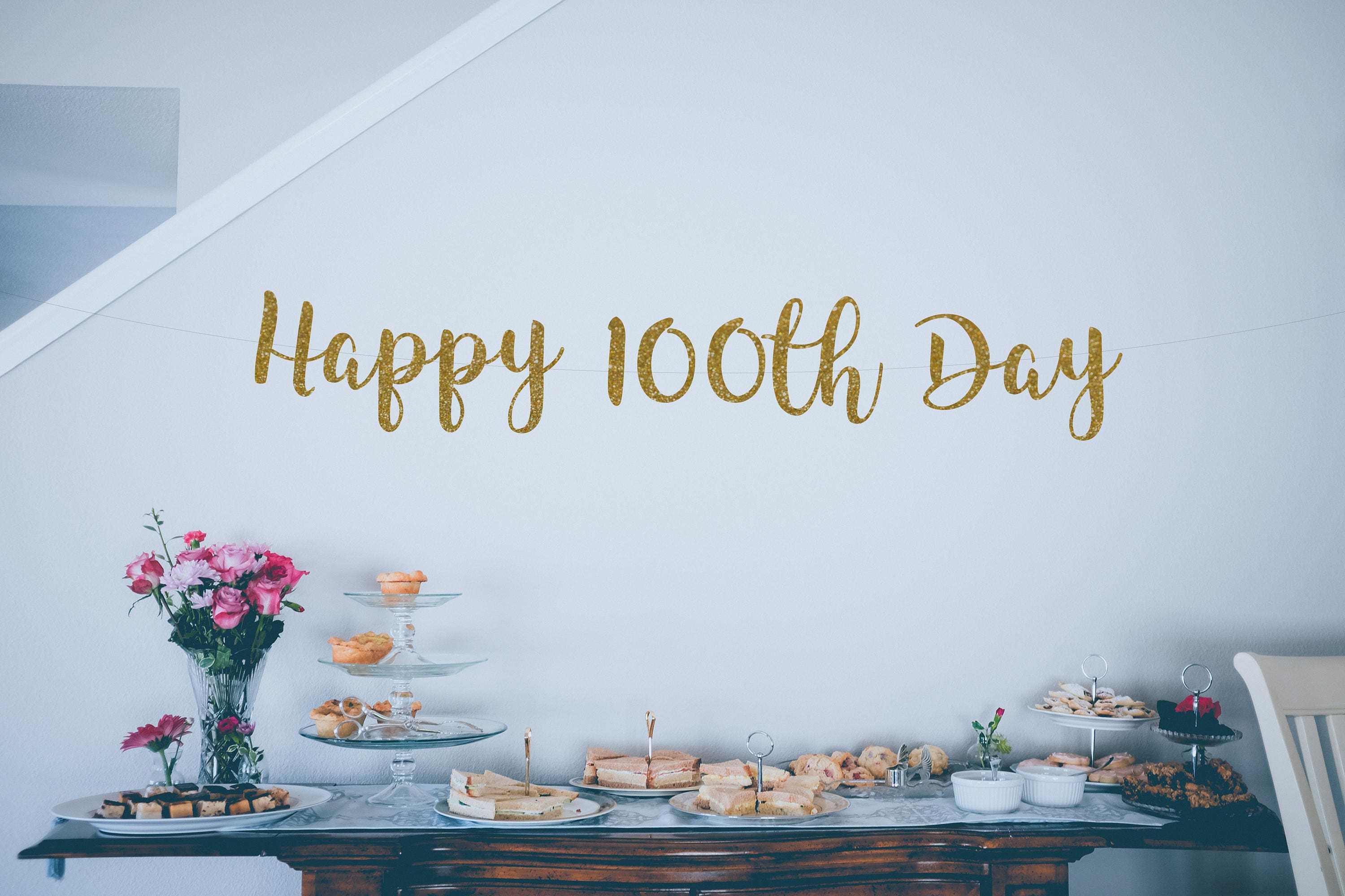 Happy 100 Days Gold Glitter Banner Baby