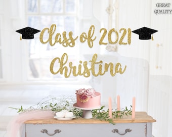 Custom Congrats Graduation Banner, Graduation Banner, Personalized Graduation Banner, Gold Glitter, Congrats Grad Banner, Name Banner, 2021