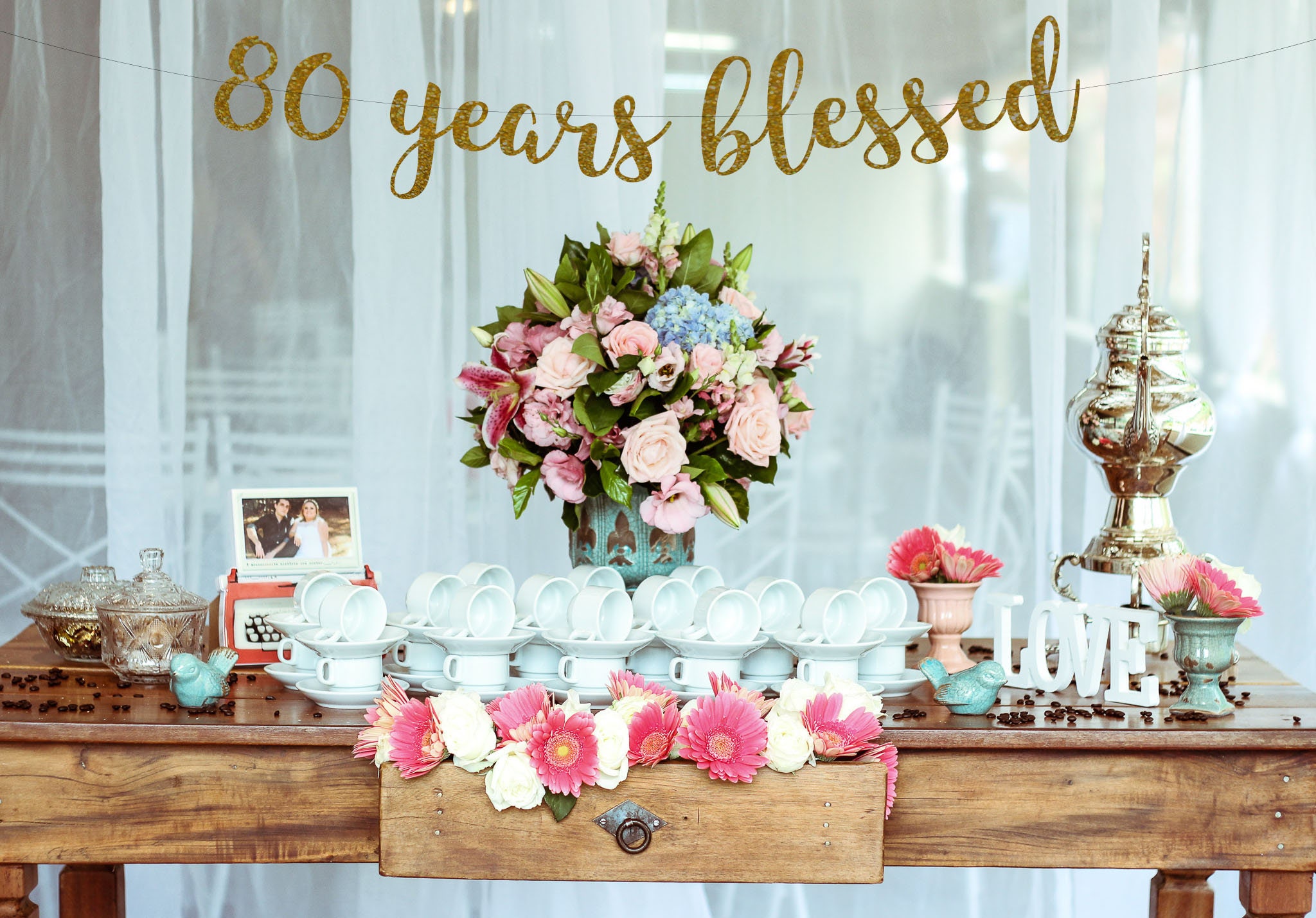 80 Years Blessed 80th Birthday Banner Happy 80th Birthday Banner ...