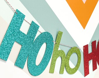 ho ho ho banner, holiday banner, glitter banner, ho ho ho, christmas banner, mantle decor, christmas decor, xmas banner, banner, xmas