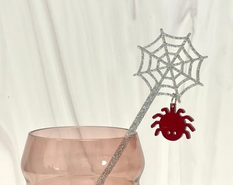 halloween drink stirrer, spider web drink stirrer, halloween drink stick, drink stirrer, acrylic drink stirrer, spider, halloween, spooky