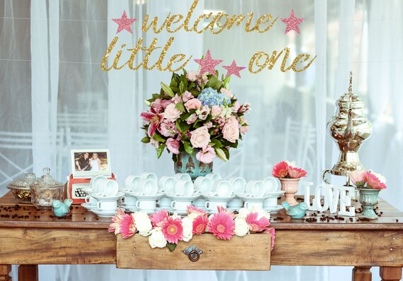 Welcome Little One Gender Reveal Banner Baby Shower Banner Etsy