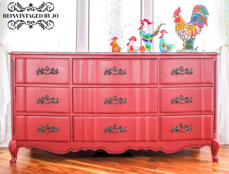 Sold Handpainted Red Black French Provincial Dresser Chest Of Image 0