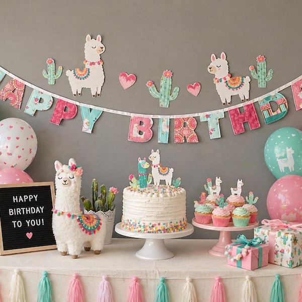 Gorgeous llama fabric happy birthday Bunting