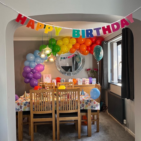 Rainbow bright happy birthday fabric bunting/ garland