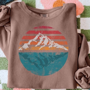Mountain Reflection Sunrise Sunset Unisex Sweatshirt, Lightweight Crewneck Jumper, Nature Lover Gift, Outdoor Apparel, Scenic Landscape