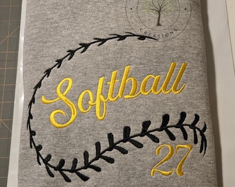 Custom Embroidery Softball shirt / satin stitch embroidery design