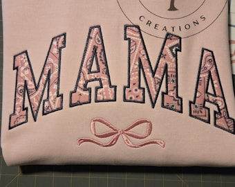 Embroidered Mama Sweatshirt: Pink Handkerchief Applique