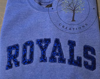 KC Royals sweatshirt/embroidery sweatshirt designs/ Applique Seqins design