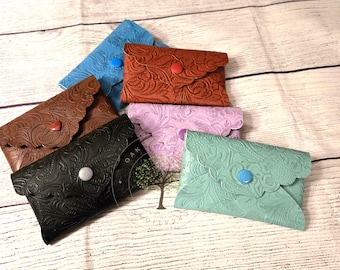 Embossed Faux Leather Snap Pouch: Credit Card Wallet