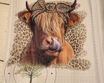 Highland Cow Kitchen Towel: Fun Farmhouse Tea Towel or Potholder