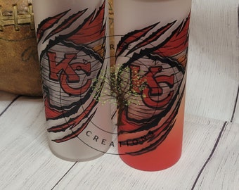 KC Chiefs 17oz skinny frosted glass/gradient red sublimation tumbler