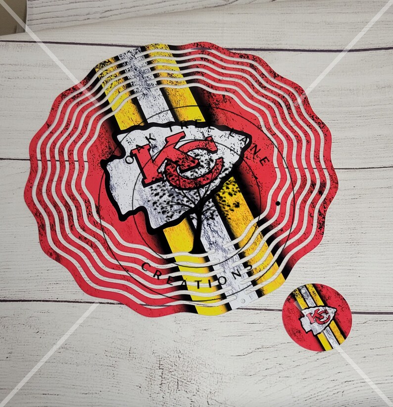 KC Chiefs 10 Inch Scalloped Wind Spinner and Matching Coin / Football